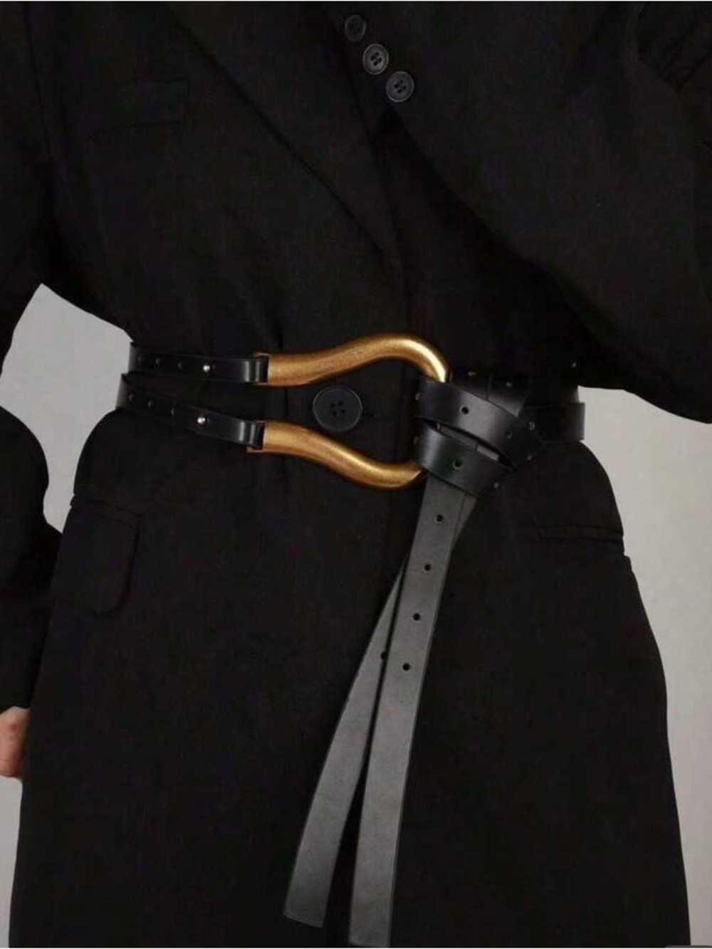 NEW Designer Inspired Brown & Black Double Strap Belts w/ Gold Accents - Picture 2 of 9